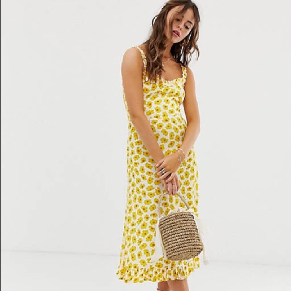 FAITHFULL THE BRAND YELLOW NOEMIE DAISY MIDI DRESS